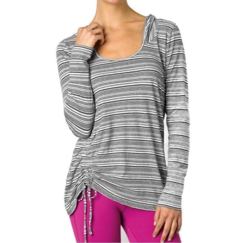 Prana | Blue-Gray Striped Vinyasa Hoodie with Cinched Side | Sz M